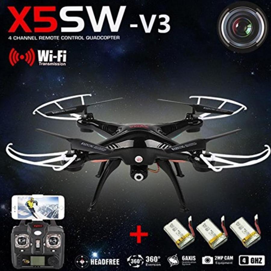 ドローン Have one to sell? Sell now Details about ? SYMA X5SW-V3 WiFi FPV 2.4Ghz Quadcopter Drone HD Camera RTF +3 Batteries Black｜sonicmarin