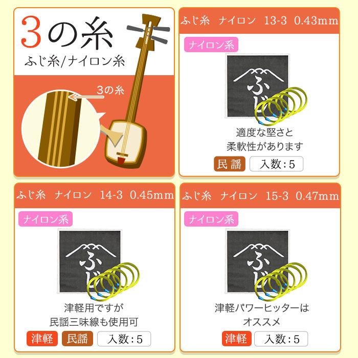 三味線糸 ナイロン 13-3 民謡 中棹三味線3の糸 絃 弦 ふじ糸 5本入