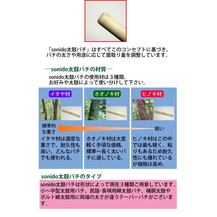 和太鼓 ばち 直径12mm 長さ自由 ヒノキ相当材バチ(桧/朴 代替) bati-hou-no4-1.jpg