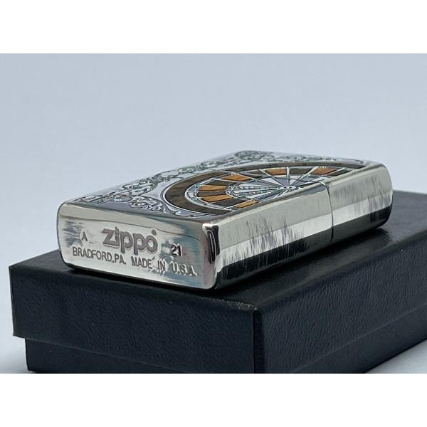 ZIPPO[ジッポー]両面加工 アンティーク ダーツ ウッド シルバーイブシ 