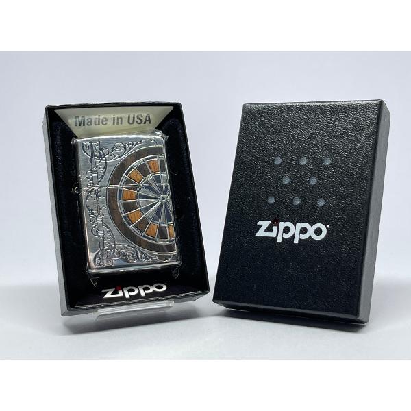 ZIPPO[ジッポー]両面加工 アンティーク ダーツ ウッド シルバーイブシ 