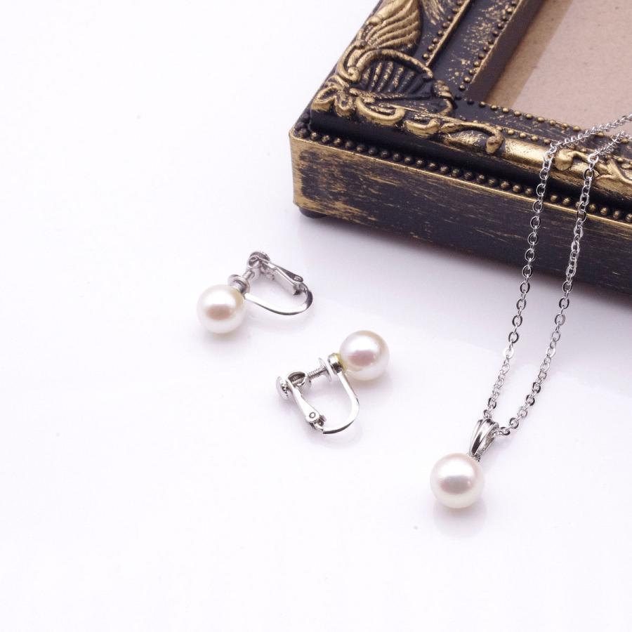 あこや真珠ペンダント＆イヤリングセット 8mm ホワイト系 シルバー