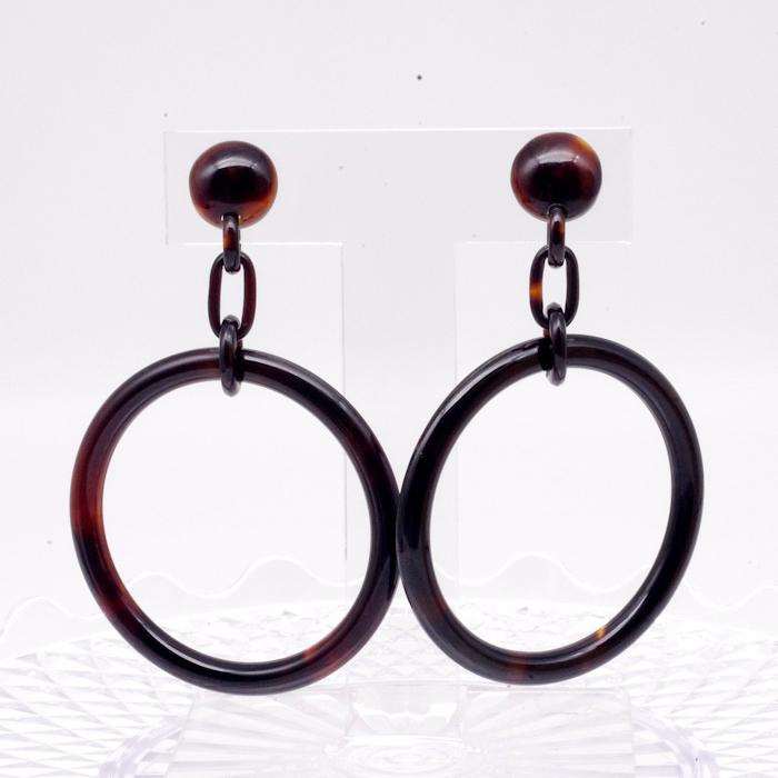 K18本鼈甲ピアス•K18•本鼈甲・ループピアス 本鼈甲ピアス フープピアス べっ甲 ぶら下がり K18 ギフト