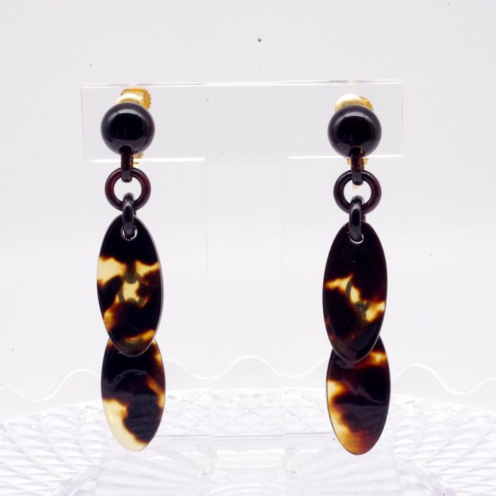 本鼈甲イヤリング 楕円 チェーン べっ甲 揺れるイヤリング : 園田真珠
