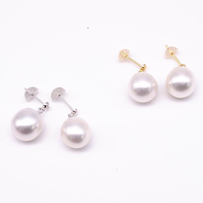 南洋白蝶真珠パールピアス　11mm　ホワイトカラー　K14WG製 楽天市場】南洋白蝶真珠パールピアス シングルデザイン 11mm ホワイト