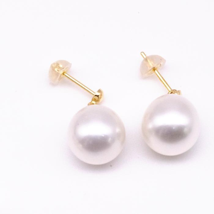 白蝶真珠ピアス ホワイト系 10〜10.5mm K18 K14WG