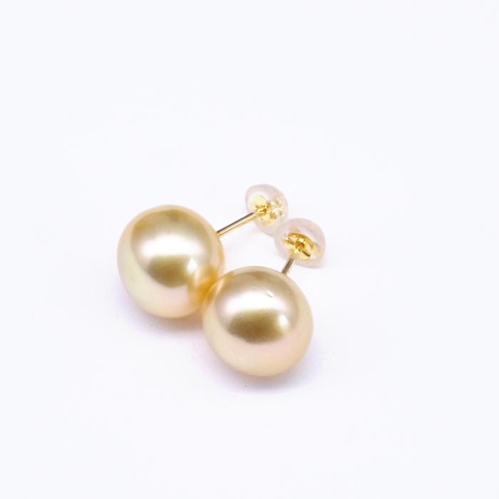 白蝶真珠 ピアス ゴールド系 パール 南洋 変形 11.5-12mm