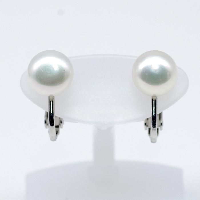金属アレルギー対応 淡水パールイヤリング ７.５〜８ｍｍ ホワイト系 ボタン型 ネジバネ式 ニッケルフリーメッキ処理 |  | 06