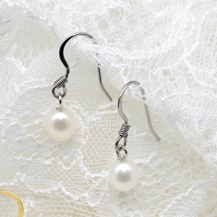 金属アレルギー対応　淡水パールフックピアス ６ｍｍ ホワイト系 真珠 サージカルステンレス シンプル |  | 04