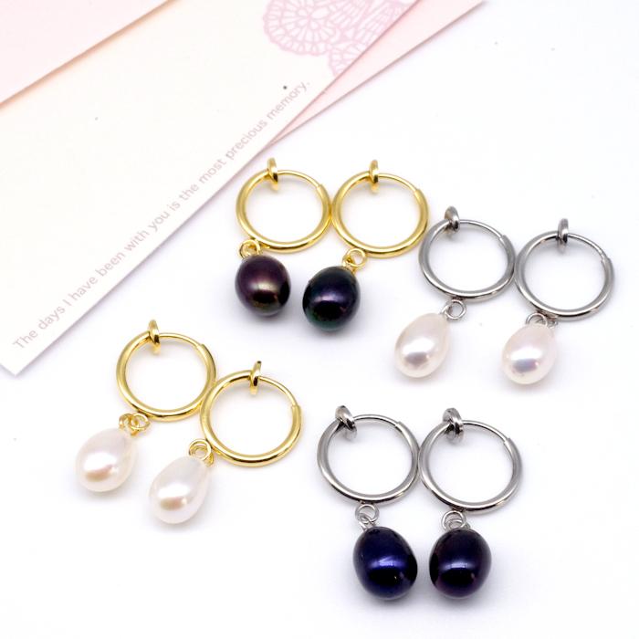 金属アレルギー対応 淡水パールフープイヤリング 7mm タテ10mm