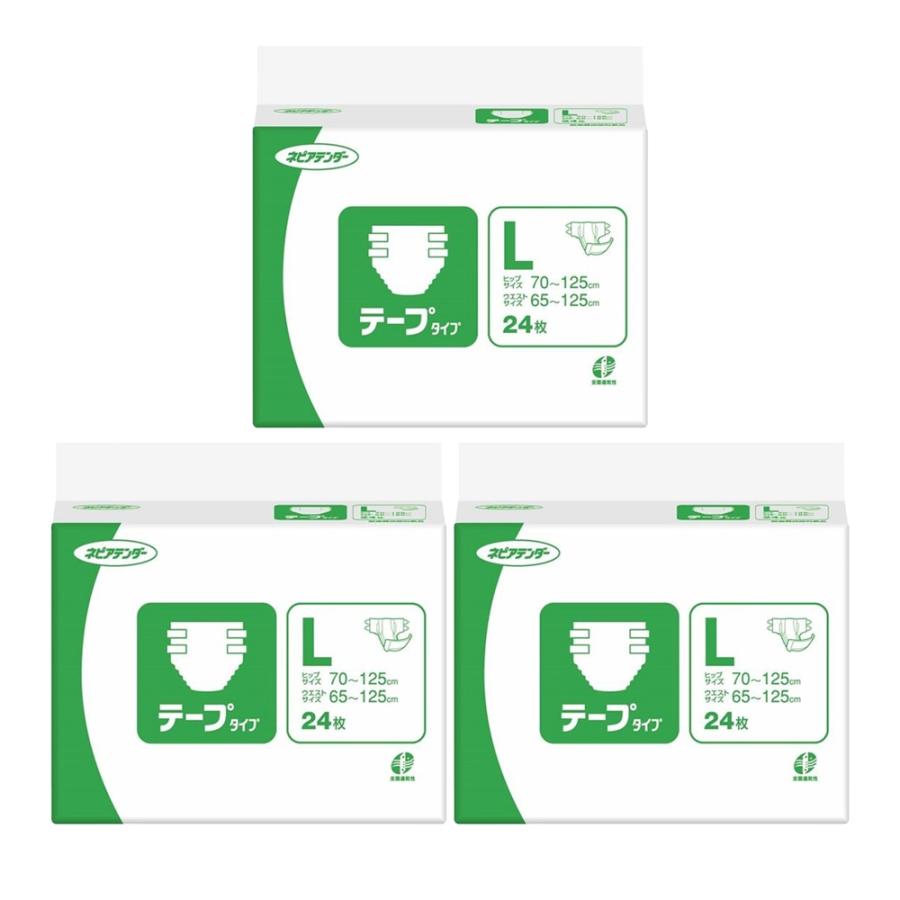 ネピアテンダー 王子ネピア テープタイプ Lサイズ 計72枚 (24枚×3袋