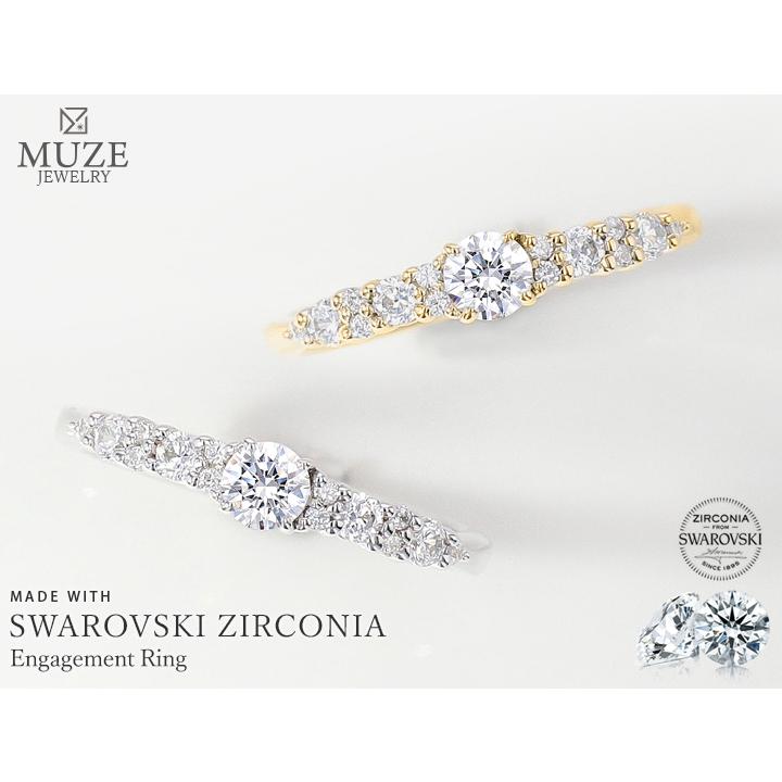 MUZE JEWELRY 指輪 直径3.5mm（0.2ct相当)SV925 プラチナ仕上げ ハーフエタニティリング オーダーメイド 4爪 エンゲージリング 婚約指輪 swarovski｜soo-soo｜02