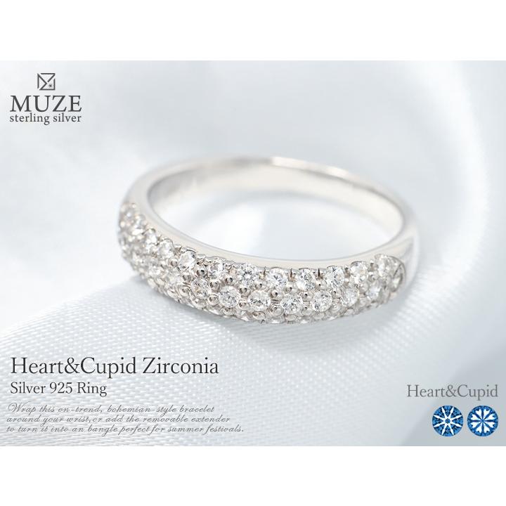 MUZE JEWELRY 指輪 リング SV925 パヴェリング 3連ハーフエタニティ プラチナ仕上げ オーダーメイド シンプルリング ハートキューピッド Heart&Cupid｜soo-soo｜02