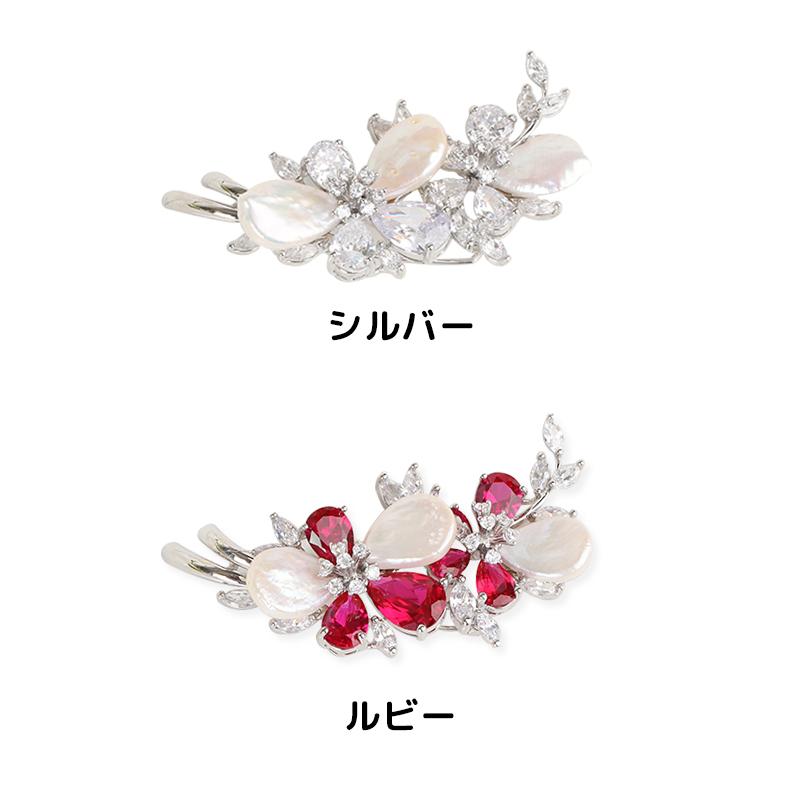 ブローチ ツーフラワー パールブローチ 韓国アクセサリーの画像
