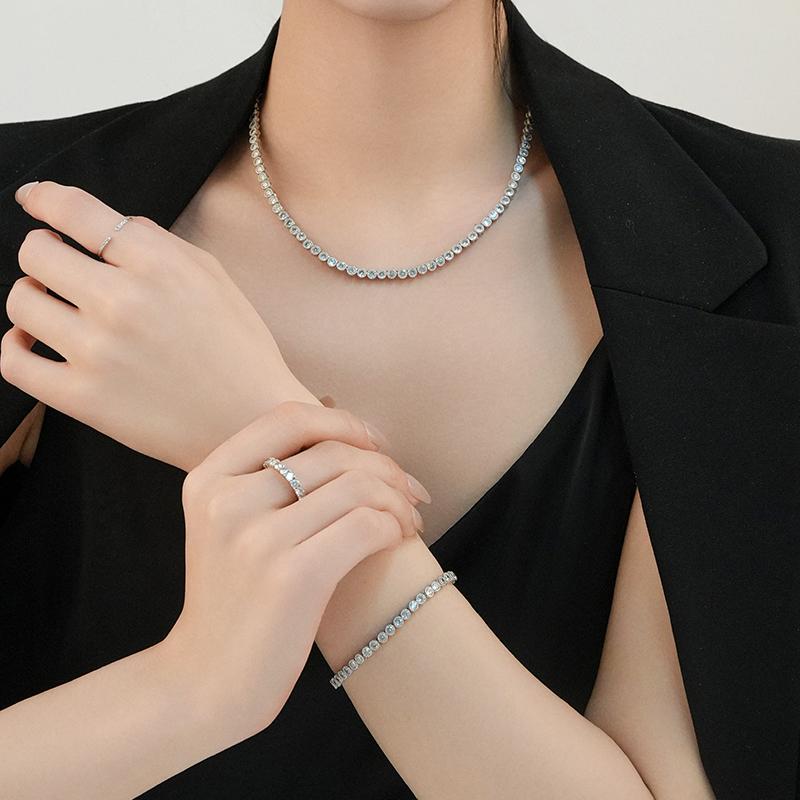 ネックレス 3mm キュービックジルコニア テニスネックレス 韓国