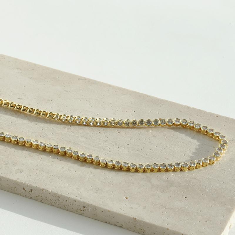 ネックレス 3mm キュービックジルコニア テニスネックレス 韓国