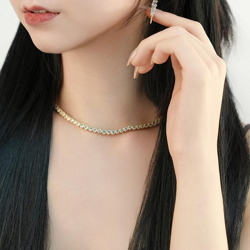ネックレス 3mm キュービックジルコニア テニスネックレス 韓国