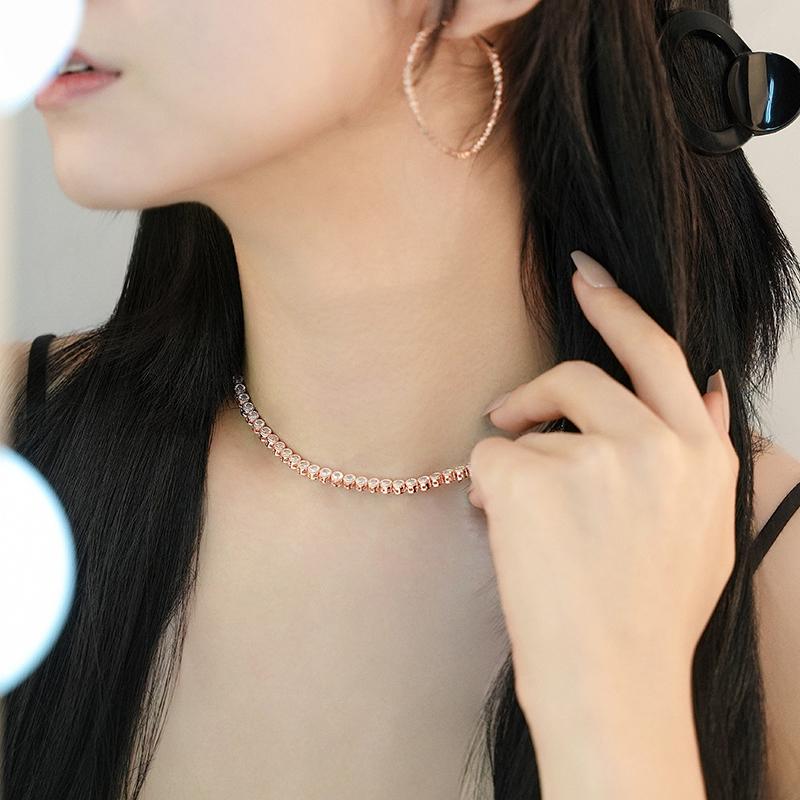 ネックレス 3mm キュービックジルコニア テニスネックレス 韓国