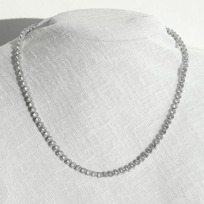 ネックレス 3mm キュービックジルコニア テニスネックレス 韓国
