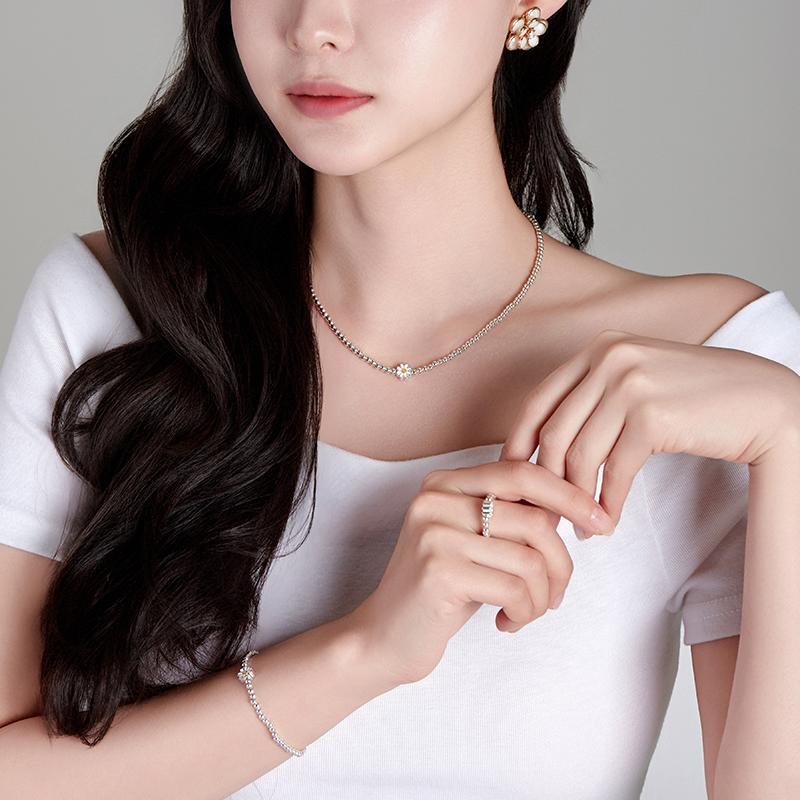ネックレス デイジー シルバー ボールチェーン ネックレス 韓国アクセサリーの画像