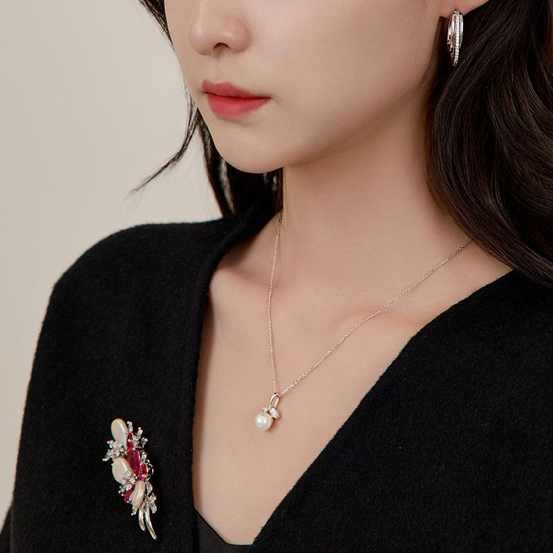 ネックレス シルバー925 シェルパール リーフネックレス 韓国 