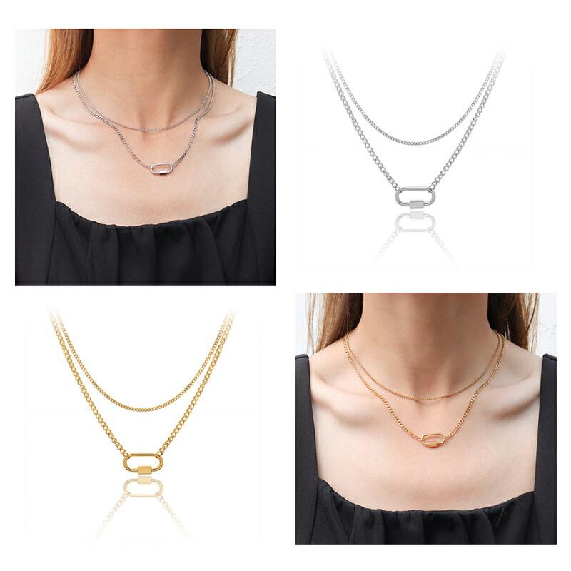 レイヤード 2連ネックレス チェーン ステンレス ネックレス