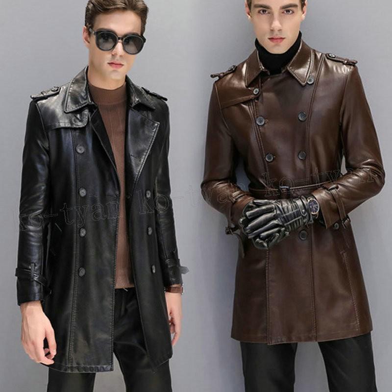 レザーコートメンズ トレンチコート ロングコート フェイクレザー 革コート レザージャケット ライダース テーラードジャケット 春秋アウター 驚きの値段