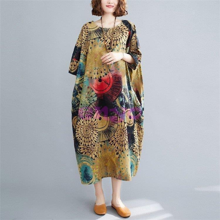 ワンピース 夏 ミモレ丈ワンピース ロングワンピース レディース 春 ロング丈 5分丈袖 総柄 フレア 綿麻 Uネック 新作 ゆったり きれいめ 着痩せ シンプル 40代 新作からsaleアイテム等お得な商品満載