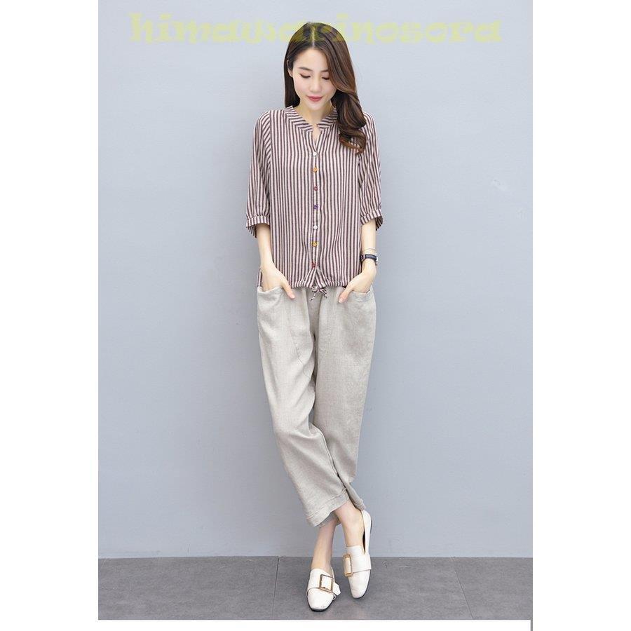 セットアップ レディース 夏 カジュアル 40代 代 おしゃれ 上下セット Tシャツ 半袖 Vネック 綿麻 九分丈パンツ 大きいサイズ 韓国風 着痩せ 通勤 Ol 新品 有名な高級ブランド