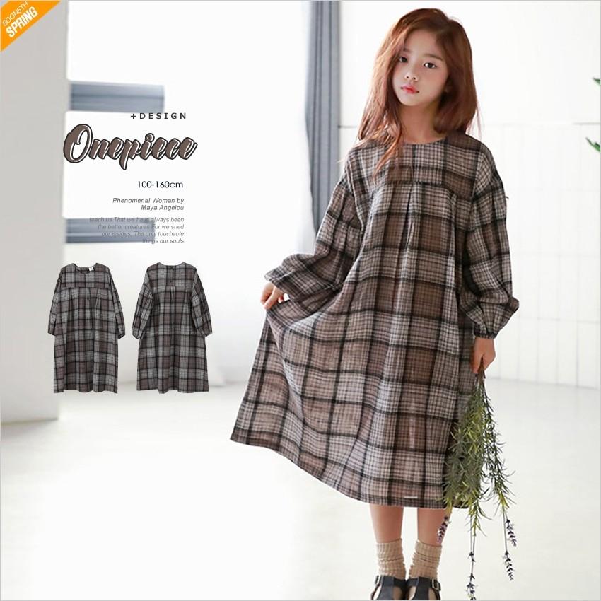 チェック柄 ロング ワンピース 長袖 ベーシック 子供服 キッズ ジュニア 女の子 男の子 100cm 160cm ドレス Op3941a Soon5th 韓国 子供服 キッズ 通販 Yahoo ショッピング