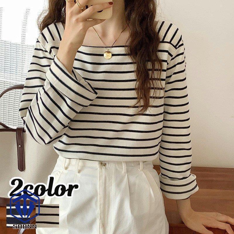 長袖カットソー レディース 婦人服 トップス スクエアネック ボーダー柄 袖広がり おしゃれ かわいい 上品 エレガント カジュアル 大人女子 通勤 Q4 Sywo459 Soonn 通販 Yahoo ショッピング