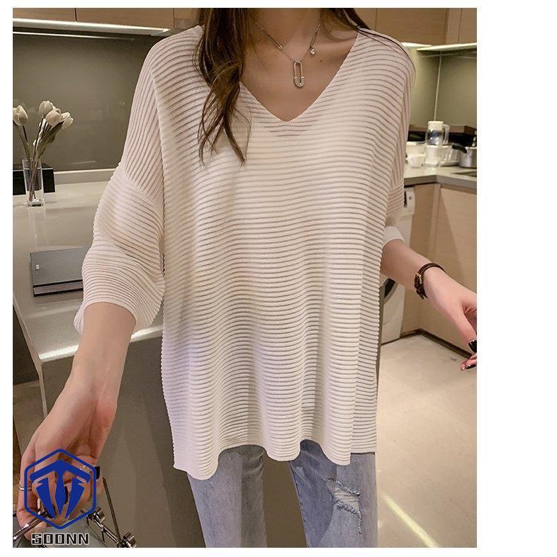 ニット 7分丈 Vネック トップス レディース 女性 婦人服 半袖 ドロップショルダー サマーニット 薄手 シアー 透け感 ボーダー 単色 シンプル Q4 Sywo777 Soonn 通販 Yahoo ショッピング