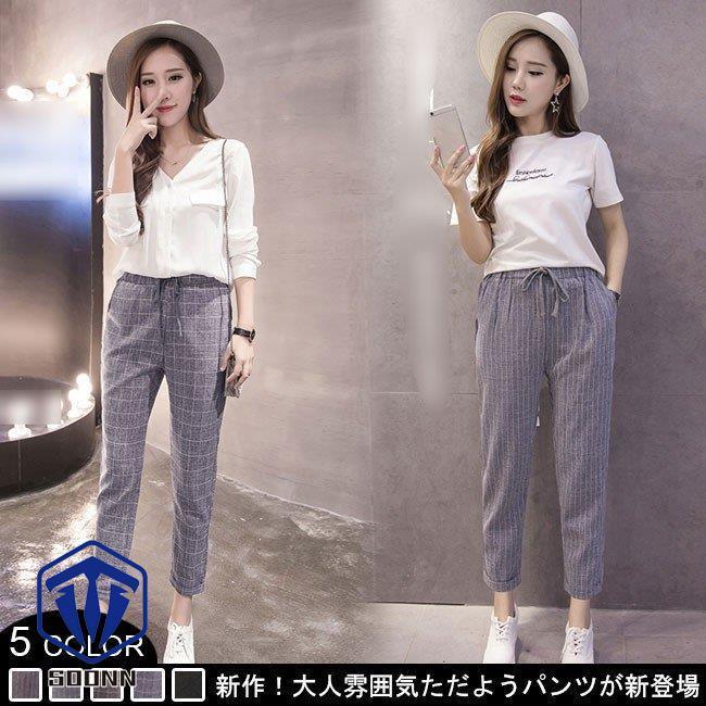 レディースハロンパンツ レディースロングパンツ ストライプ柄 チェックパンツ ズボン ボトムス ロールアップ 春夏秋 Q422 Kzwo718 Soonn 通販 Yahoo ショッピング