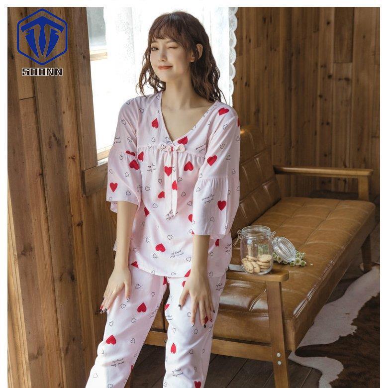 パジャマ レディース 春夏秋 七分袖パジャマ ロングズボン レション ルームウェア上下セット 心柄 リボン パジャマ 可愛い 部屋着 快適 寝巻き パジャマ 安い E0tezepdym 下着 靴下 部屋着 Gradbound Com