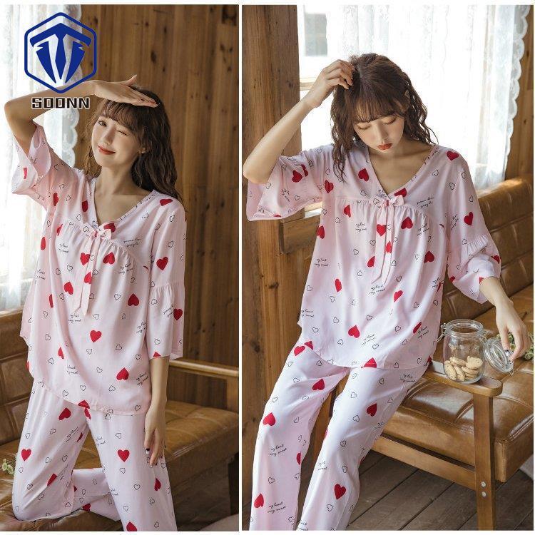パジャマ レディース 春夏秋 七分袖パジャマ ロングズボン レション ルームウェア上下セット 心柄 リボン パジャマ 可愛い 部屋着 快適 寝巻き パジャマ 安い E0tezepdym 下着 靴下 部屋着 Gradbound Com