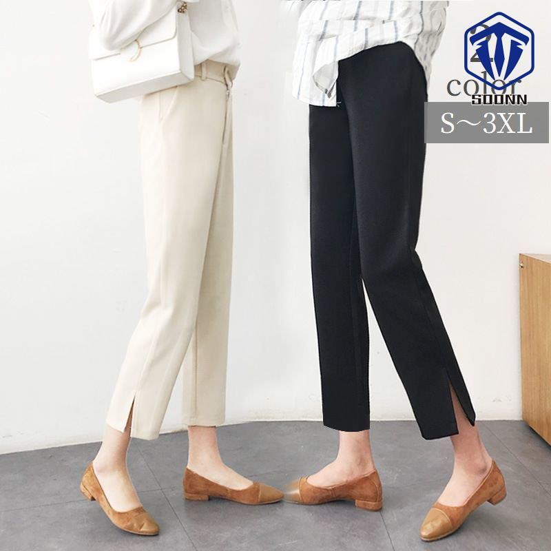 クロップドパンツ サブリナパンツ レディース 女性用 ボトムス 半端丈 九分丈 センタープレス ストレート 大きいサイズ ポケット付き サイドスリット Q621 Wokz105 Soonn 通販 Yahoo ショッピング
