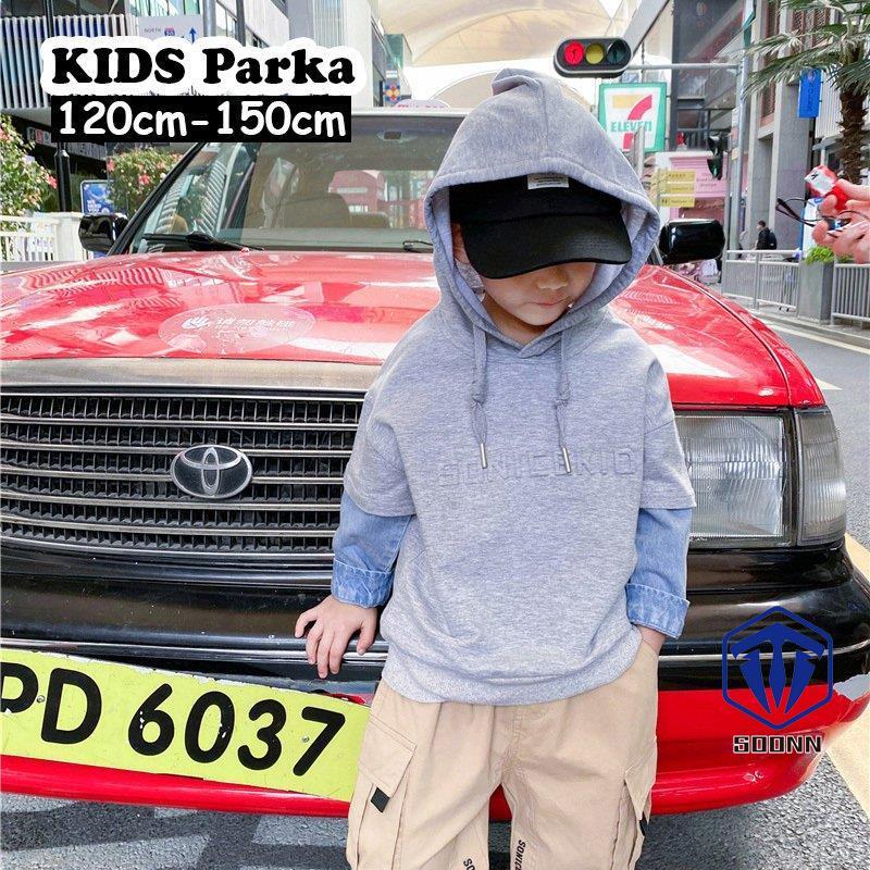 パーカー プルオーバー 長袖 子供服 キッズ ジュニア 男の子 女の子 重ね着風 フェイクレイヤード トップス デニム フーディー おしゃれ お洒落 Q84 Chilcx698 Soonn 通販 Yahoo ショッピング
