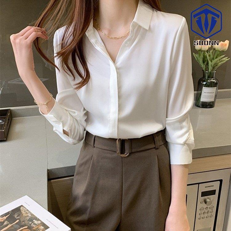 シルク風シャツ ブラウス レディース シャツ 長袖シャツ トップス シンプル オフィス フォーマル 春夏 通勤 通学 Ol 女性 かわいい ゆったり Qq24 Kscs8091 Soonn 通販 Yahoo ショッピング