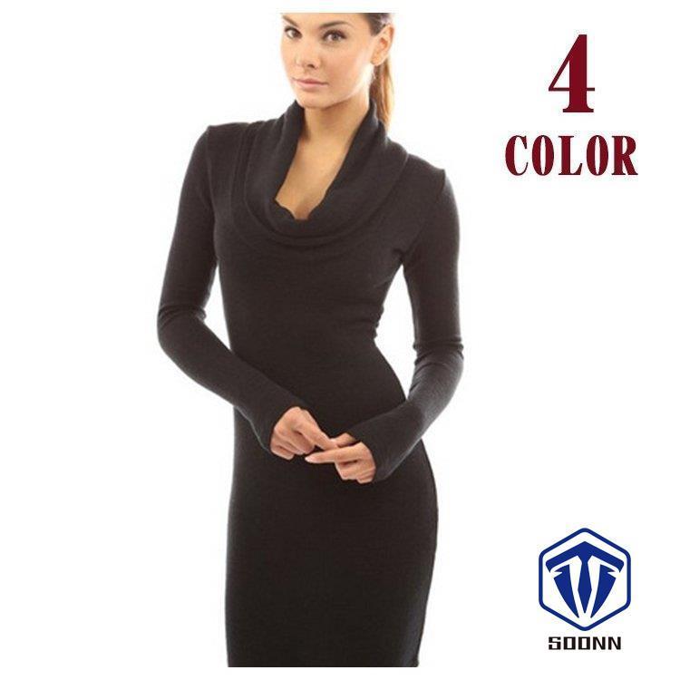 タイトワンピース 膝丈ワンピース ミニワンピース レディース 秋冬 長袖 無地 シンプル オフタートルネック ドレープ 大人女子 上品 きれいめ ひざ おすすめ