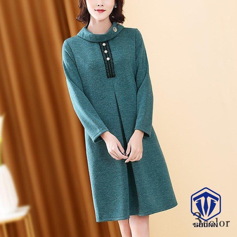 ワンピース レディース 長袖 膝丈 ロールカラー フロントタック 大きいサイズ ゆったり おしゃれ シック ミセス 秋 Son Oonepis1362 Soonn 通販 Yahoo ショッピング
