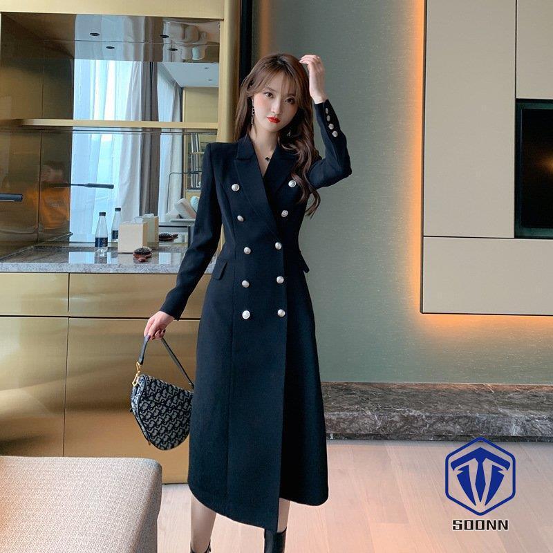 ワンピース レディース コート風 ジャケット風 長袖 襟付き ミディひざ丈 ひざ下 ダブルボタン きれいめ かっちり おしゃれ かっこいい 女性 アウ Son Oonepis719 Soonn 通販 Yahoo ショッピング