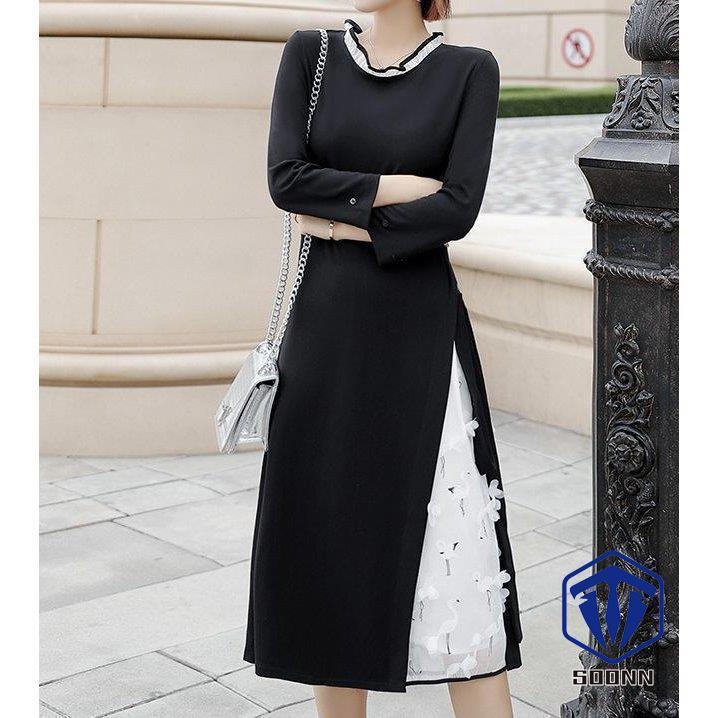 充実の品 長袖 トップス レディース フレアワンピース ミディアムワンピース ワンピース レース ホワ ブラック 白 黒 サイド紐 袖付け外し可 鶴 ツル 刺繍 ワンピース サイズ 2xl Www 11thspace Com