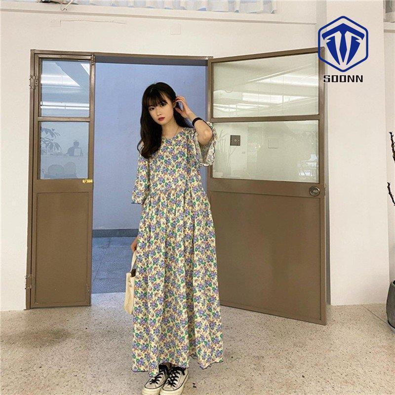 ワンピース ロングワンピース 半袖 五分丈 ラウンドネック 小花柄 ロング丈 マキシワンピース かわいい おしゃれ ワンサイズ 夏服 女性 レディース Son Ooneps1854 Soonn 通販 Yahoo ショッピング