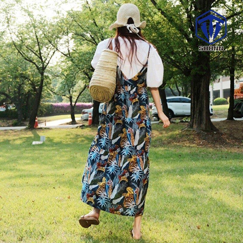 海外最新 おしゃれ かわいい カジュアル ボタニカル ロング マキシ丈 ワンピース レディース キャミワンピ Aライン デート リゾート 夏 肩ひも調節 ワンピース サイズ M