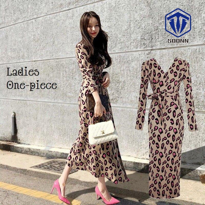 ワンピース 長袖 レディース カシュクール Vネック ロング丈 ミモレ丈 ウエストリボン ヒョウ柄 婦人服 おしゃれ カッコいい 外出 お出掛け S Son Ooneps659 Soonn 通販 Yahoo ショッピング