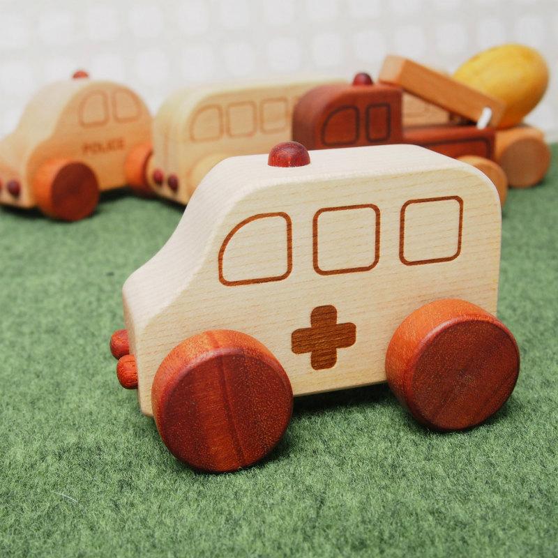 木のおもちゃ 車 木製 おもちゃ 働く車 ミニカー 単品 パトカー 消防車