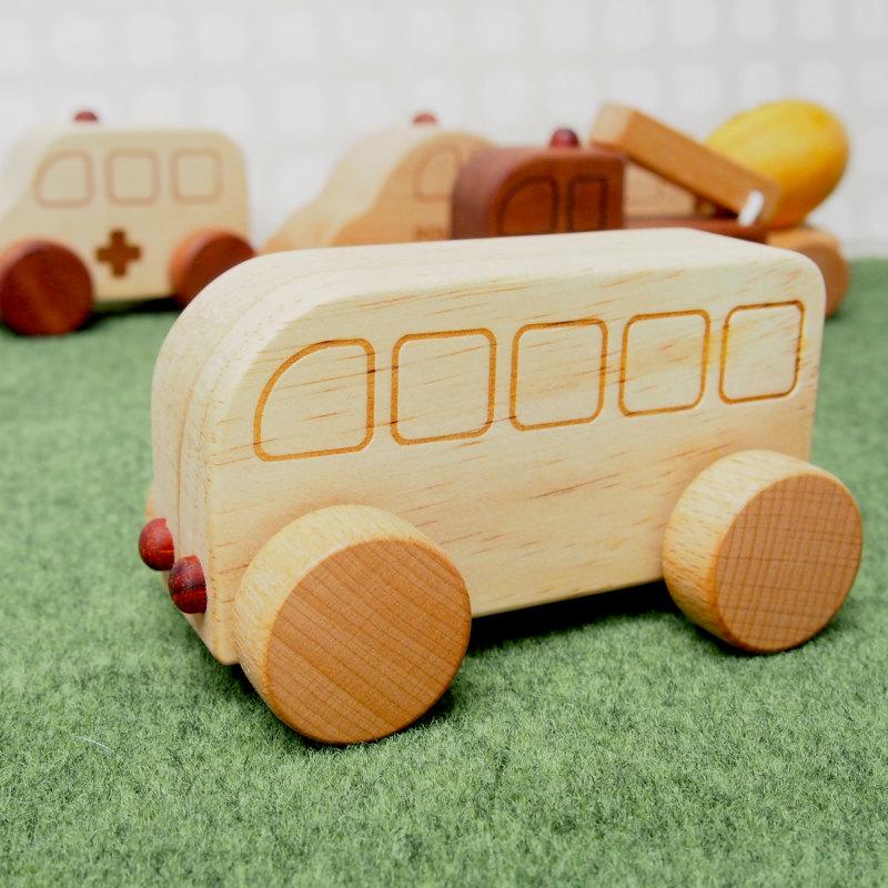 木のおもちゃ 車 木製 おもちゃ 働く車 ミニカー 単品 パトカー 消防車