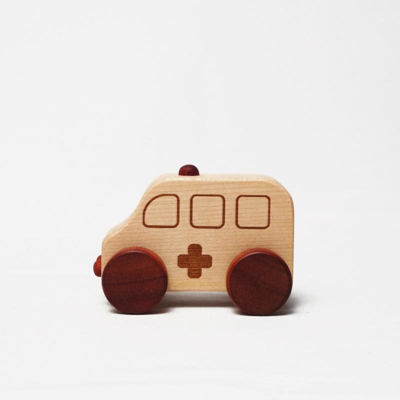 木のおもちゃ 車 木製 おもちゃ 働く車 ミニカー 単品 パトカー 消防車