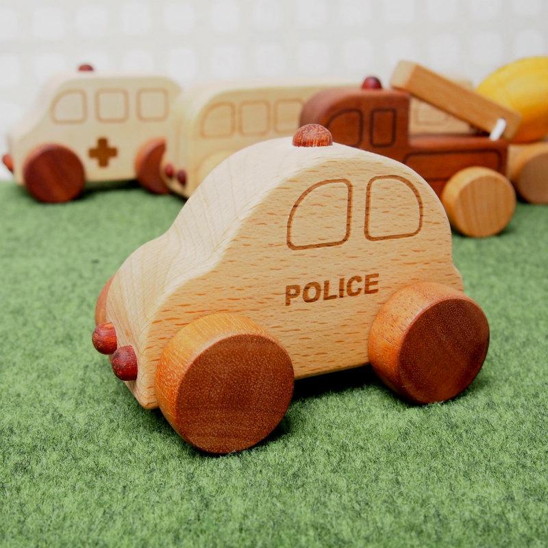 木のおもちゃ 車 木製 おもちゃ 働く車 ミニカー 単品 パトカー 消防車