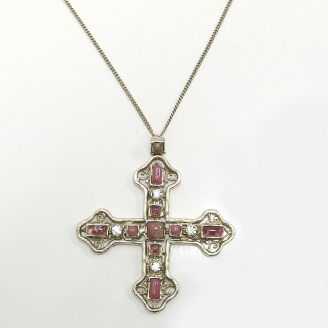 シャネル クロスネックレス 08A カラーストーン付き ピンク系